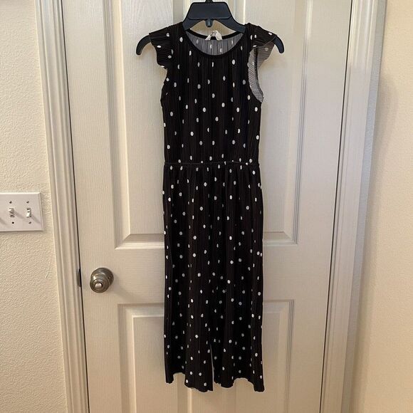H&M Black with White Polka Dots Pleated Jumpsuit Girls Size 7 - Picture 1 of 15